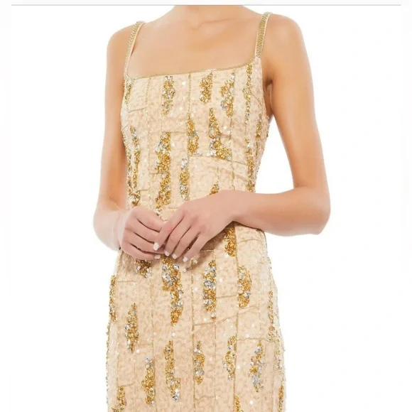 Mac Duggal Nude/Gold Sequin Embellished Midi Dress Size 0  NWOT  #10770 - Picture 7 of 11
